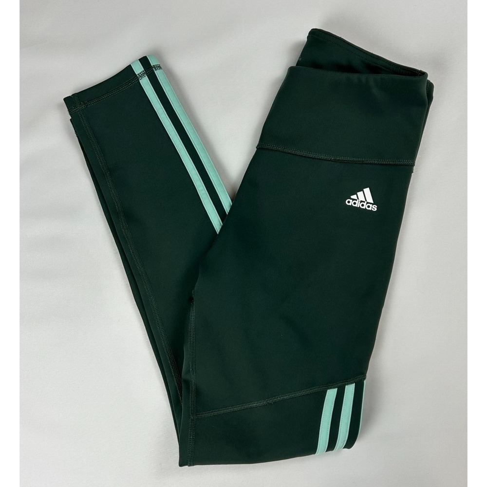 adidas Women's Essentials Classic 3-Stripes Leggings Dark Green Climalite S